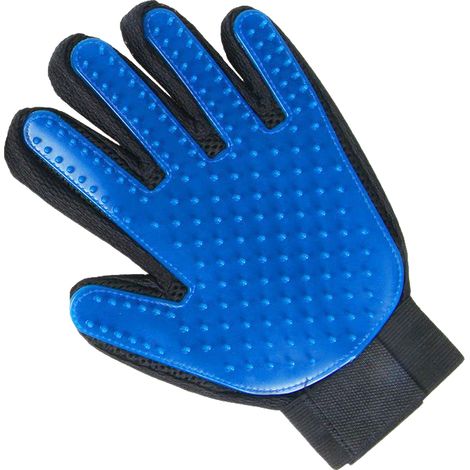 Guantes para el cuidado de mascotas, para eliminar el pelo de animales de pelo largo y corto (1 par, azules, para la mano izquierda). (1/5)