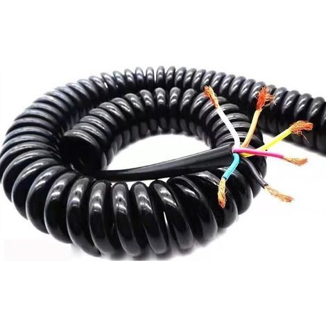 Cordon d'alimentation extensible enroulé à ressort rétractable à 6 brins, cordon d'alimentation noir, 3 m (1/5)
