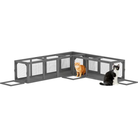 PawHut Cat Tunnel, 250cm Extra Long Wooden Cat Play Tunnel with Eight Doors