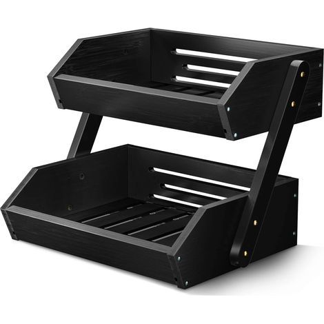 1 Support De Rangement Bambou 2 Niveaux, Corbeille À Fruits, Légumes, Pain, Cuisine (1/5)