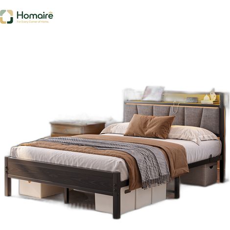Schwarzes Bett im Holz- und Metalldekor 216,6 x 141,2 x 98,3 cm HOMAIRE (1/5)