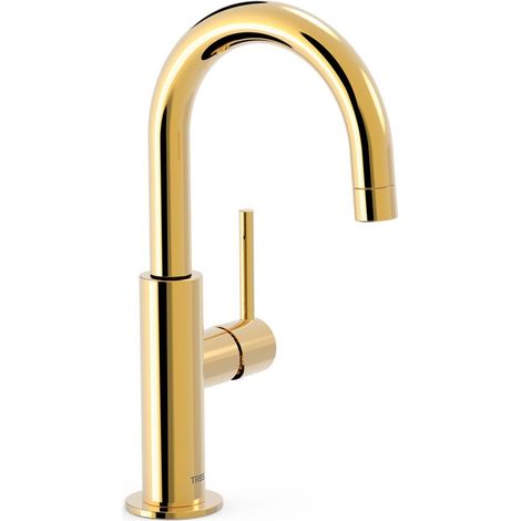 TRES 26290403OR STUDY Grifo Monomando con Maneta Lateral para Lavabo Color Oro 24K - ref: 26290403OR