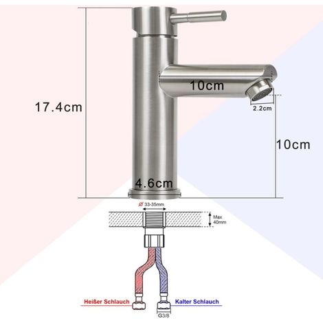 Robinet Salle de Bain Argenté Mitigeur Lavabo Robinet Salle Bain Robinet Lavabo Robinet de lavabo haut en acier inoxydable Mitigeur Salle Bain Contrôle de l'eau Chaude et Froide (1/5)