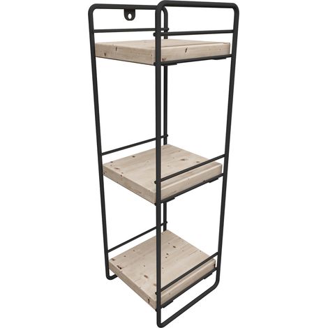 Mensola Pargas a 3 ripiani dal design senza tempo per soggiorno/camera da letto mobiletto da tavolo metallo e legno di pino 43 x 14 x 13 cm nero naturale 030011186