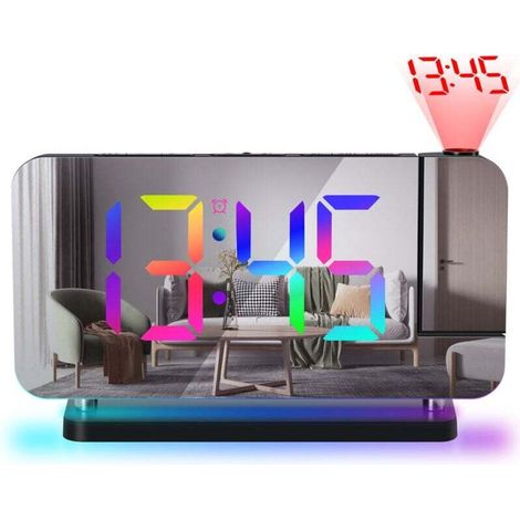 Réveil Projecteur - Horloge Miroir Digitale 7,4 Pouces (18,8cm) avec Projecteur Rotatif 180°, Veilleuse RVB, Port de Charge USB-C, Variateur Auto, Horloge de Bureau LED pour Chambre (1/4)