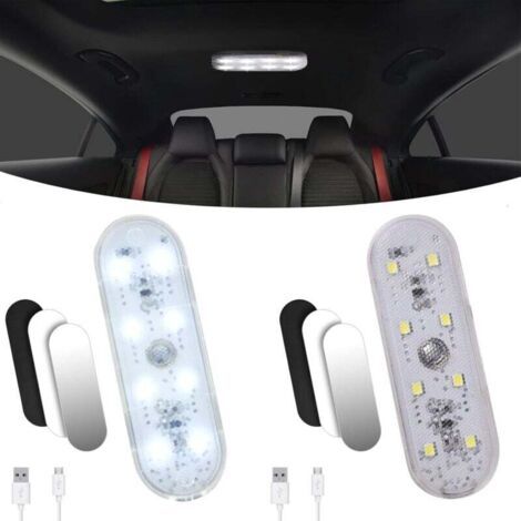 Éclairage intérieur pour véhicule, lot de 2 de 8 lampes LED blanches tactiles pour l'intérieur du véhicule, éclairage intérieur LED sans fil 150 mA avec interface USB, convient aux camions, fourgonnet