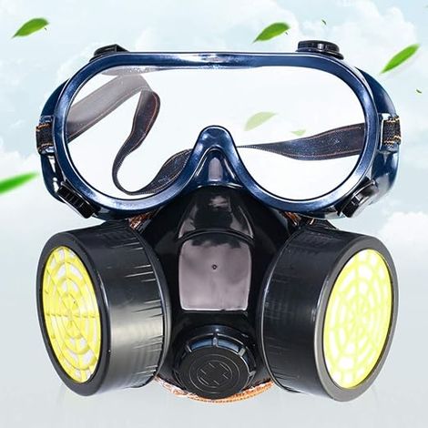 Maschera di sicurezza a pieno facciale, respiratore riutilizzabile con occhiali di sicurezza, maschera antipolvere a doppia cartuccia per verniciatura, polvere, particelle, lucidatura a macchina, sald (1/5)
