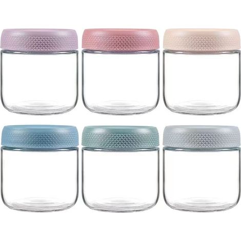Lot de 6 boîtes à avoine de 350 ml avec couvercles, bocaux en verre avec couvercles hermétiques,  récipients de stockage alimentaire en verre pour (1/5)