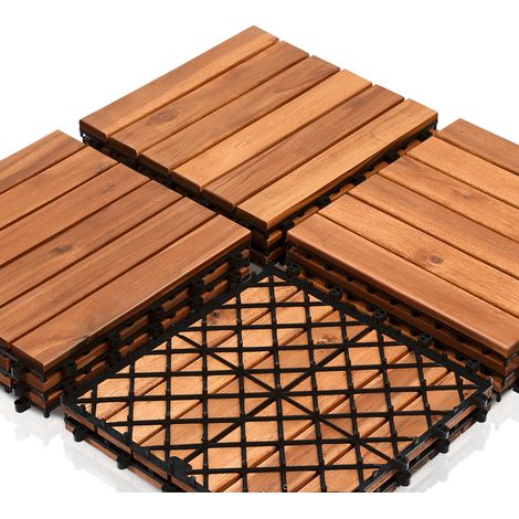 Holzfliesen aus Akazien Holz 30x30cm. 6 Latten Fliese 4m². Bodenfliesen für Terrassen und Balkon(44 Stück)