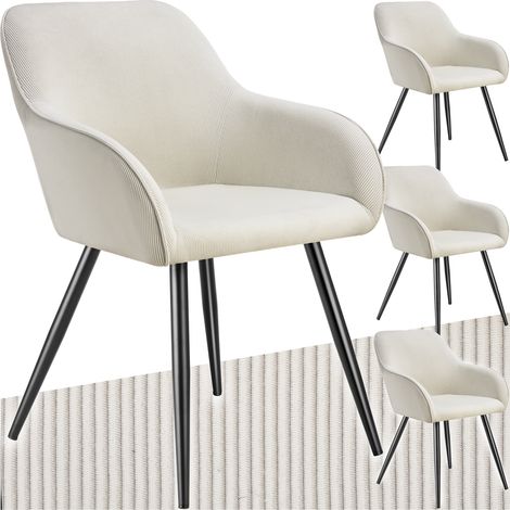 Lot de 4 chaises en velours côtelé forme ergonomique crème/noir (1/5)