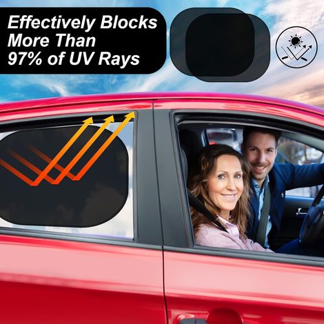 Sonnenschutzblenden für Kinderautos, 2er-Set, universell, 44 x 36 cm, Sonnenschutzblenden für die Seitenscheiben mit UV-Schutz, selbstklebend, mit 4 Saugnäpfen