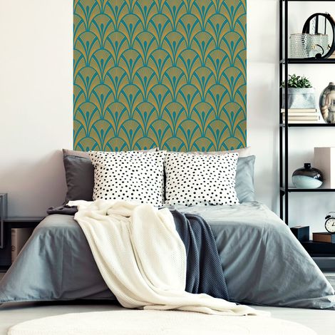 Papier peint intissé pré-encollé - SCANDINAVE ART DÉCO BLEU CANARD - 1 rouleau de 300x60cm (1/5)