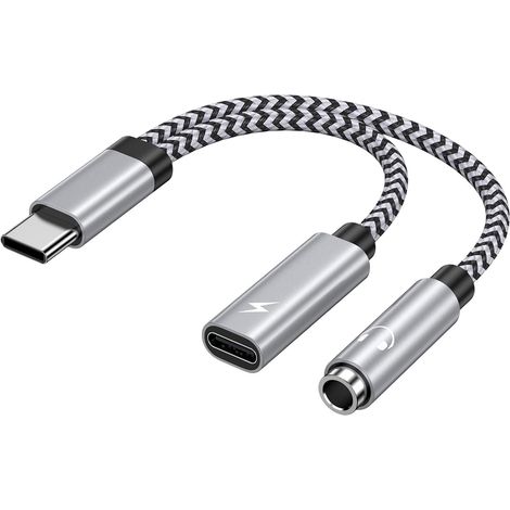 1 Adaptateur USB C, 2 en 1, Prise Jack 3,5mm, Charge Simultanée, Audio Hi-Fi, Nylon Tressé, Pour Smartphone Tablette (1/5)