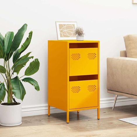 Buffet de Cuisine Jaune Moutarde en Acier Laminé à Froid, Meuble Rangement Compact 35x39x73.5 cm pour Salon et Entrée (1/5)