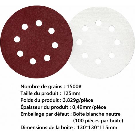 Disque abrasif auto-agrippant 125 mm 8 trous grain 1500 en oxyde d'aluminium - 1 pièce 1500 1 10 g – Livraison gratuite