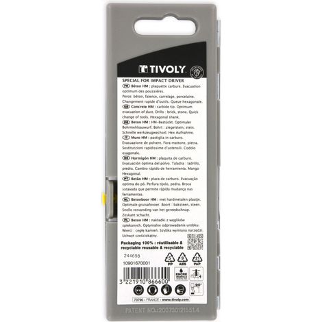 Tivoly • Scatola da 5 Punte per Cemento Attacco Extra Hexa 6,35mm contenente Ø 3-4-5-6-8mm