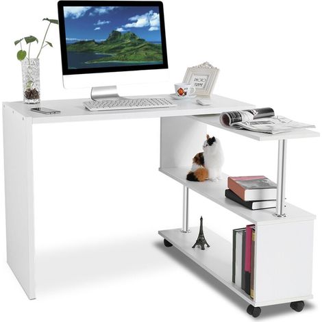 Escritorio para computadora , con estante giratorio de 360 grados y estantería ajustable, ahorra espacio en la oficina y el estudio. (1/5)