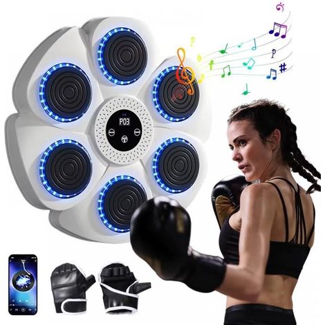 Machine de boxe intelligente avec gants de boxe, entraîneur de boxe mural, coussin de boxe, entraînement de boxe - Blanc + gants (1/5)