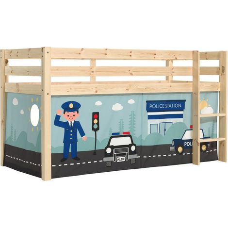 Lit Enfant Surélevé "Pino Police" 90x200cm Naturel (1/2)