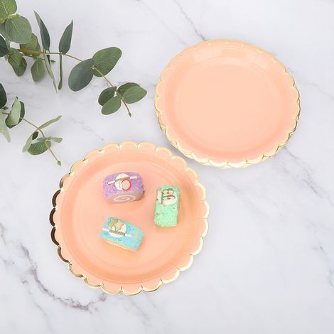 Lot de 8 assiettes rondes jetables en papier rose de 18 cm (7 pouces) pour anniversaire, mariage ou toute autre fête. (1/5)