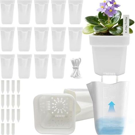 Ce grand pot de fleurs carré en plastique blanc, moulé d'une seule pièce avec une doublure intérieure, épais et peu profond, est idé (1/5)