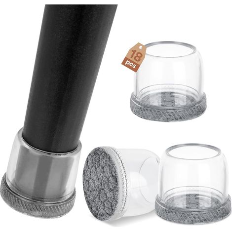 18 Embouts de Chaise - Lot de 18 - TPE et Feutre - Protection Sols et Anti-bruit - Pour Sols Bois et Carrelage - Transparent 25-30mm (1/5)