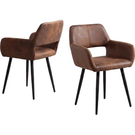 Lot de 2 Chaises de Salle à Manger Fauteuil Rétro Vintage Assise rembourrée en suédine Pieds en métal pour Cuisine Salon Chambre Bureau, Brune, Marron (1/5)