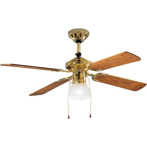 Ventilatore da Soffitto con luce Perenz 7064 OL Ottone - Ø 105 cm, 4 Pale, 3 Velocità, Motore AC 50W, Silenzioso, Attacco Lampadina E27