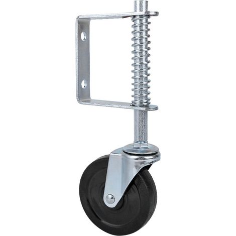 Roue pivotante à ressort en caoutchouc de 10 cm (4 pouces) pour portail, robuste, capacité de charge de 50 kg (110 lb). (1/5)