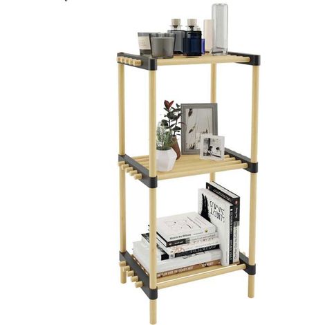 Scaffale Modulare Slim Scaffalatura Multiuso Mensole in Legno Naturale 3 Ripiani (1/3)