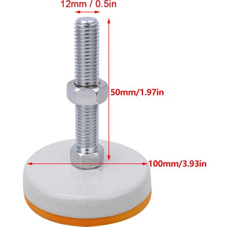 Socle de pied réglable mécanique amortisseur anti-vibration meuble TPU orange Ø100mm vis M12 50mm charge 1200kg 1pc (1/5)