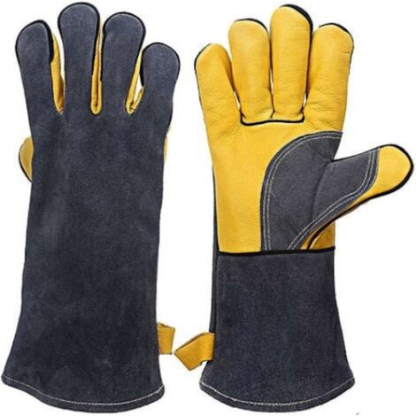Gants résistants à la chaleur et au feu, QttvbTna, coutures en Kevlar, cuir de veau, jaunes, 36 cm (1/3)