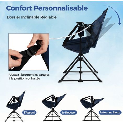 Chaise longue de camping pliable portable avec repose-pieds pour plage, pelouse et pêche - bleu marine (1/5)