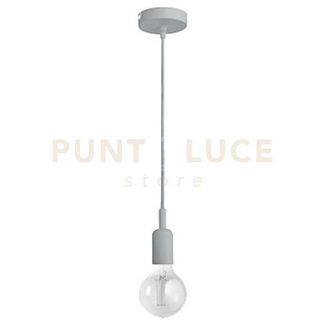 GSO085- PENDENTE FLIP CAVO IN STOFFA E ROSONE GRIGIO CEMENTO 1 LUCE ATTACCO E27 D.4,6CX6,9M