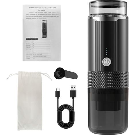 Machine à café expresso électrique portable, fonctionnement à un bouton, 4 voyants lumineux de mise sous tension, sans fil et rechargeable, idéale pour la maison, la voiture et les voyages, avec sac d (1/5)