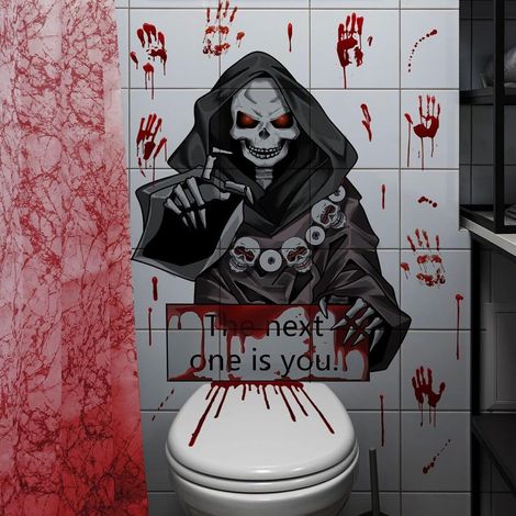 2 autocollants muraux d'Halloween, autocollants pour siège de toilette d'Halloween, amovibles (1/5)