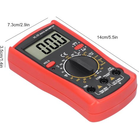 Multímetro digital LCD: Multímetro electrónico, comprobador eléctrico de voltaje, resistencia y corriente, 14 x 7,3 x 3,5 cm, carcasa de ABS, incluye 2 cables de prueba. (1/5)