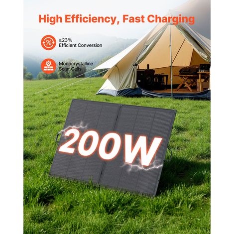 Panneau Solaire Portable 200 W Chargeur Solaire Pliable Monocristallin à Cadre pour Camping, Randonnée, Voyage Camping-car, Rendement 23 %, Étanche IP67, avec Contrôleur PWM 30 A, Sortie MC4 (1/5)
