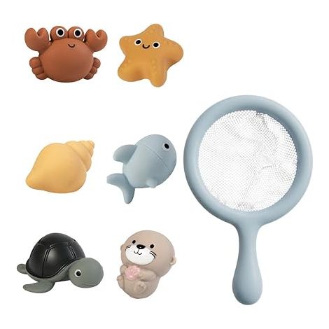 Kids Bath Toys Set of 7 Water Toys Floating Pool Toys with Fishing Net and Montessori Elements (1/5)