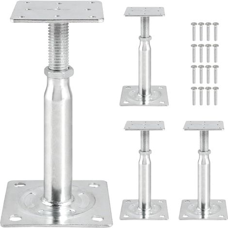 4pcs Supports de Poteau Réglables en Hauteur 150mm-200mm Support Poteau Bois Galvanisés Trou de Poteaux de Support Réglable Pied de Supports de Sol en Béton pour Clôture Carport Pergola Abri