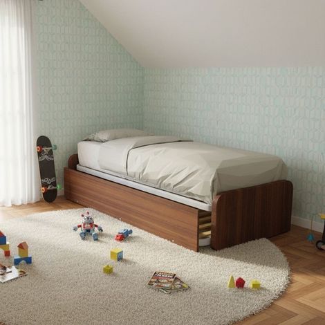 Letto singolo con letto estraibile, trasformabile in matrimoniale. Testate personalizzabili, reti in acciaio e doghe in faggio - Noce canaletto