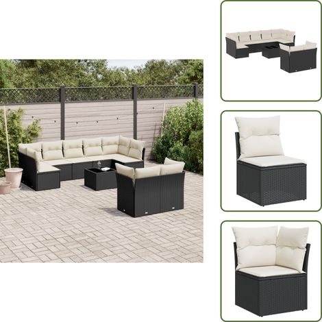 Salon de jardin 10 pcs avec coussins noir résine tressée - Ensemble Salon De Jardin - Meuble De Jardin - Salon De Jardin Design - Mobilier De Jardin - Canapé Jardin (1/5)
