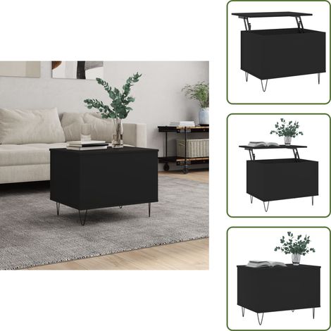 The Living Store Table basse Noir 60x44,5x45 cm Bois d'ingénierie - Table Basse - Meuble Salon - Table D'appoint - Table Relevage - Table Contemporaine (1/5)