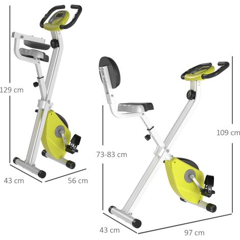 Vélo d'appartement pliable en acier, réglable en hauteur grâce à sa résistance magnétique, 8 niveaux de résistance, écran LCD, 43 x 97 x 109 cm, jaune. (1/5)