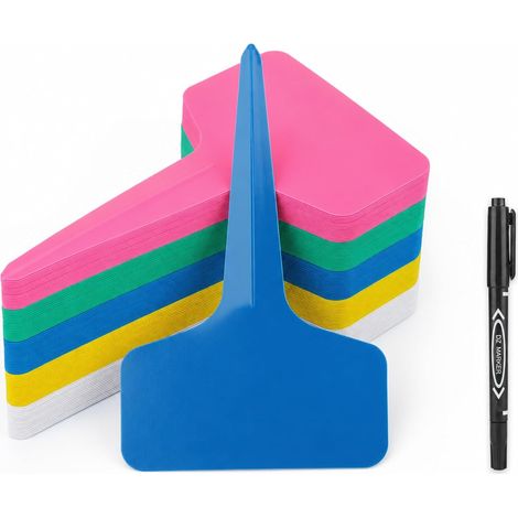 100 Pièces Etiquette Plante en Plastique Type T 10x6cm avec Stylo Noir,Etiquette Potager Imperméables Réutilisables pour Jardin Extérieur et Potager (1/5)