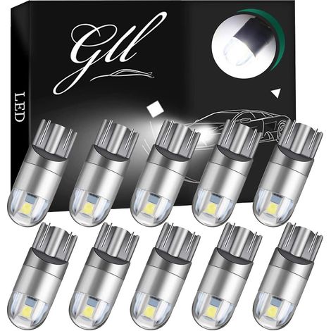 10pcs Blanc- Pour Clairage Intrieur De La Voiture Pour Tableau De Bord Vue Latrale Ampoule De Plaque D'immatriculation (1/5)