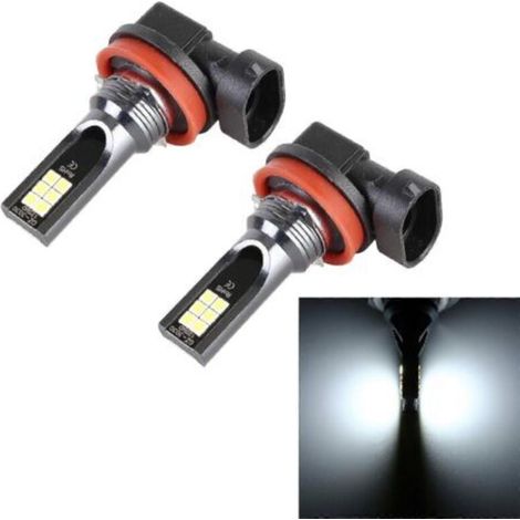 Phares antibrouillard LED H11/H8 DC12V-24V/12W pour voiture, lumière blanche, lot de 2