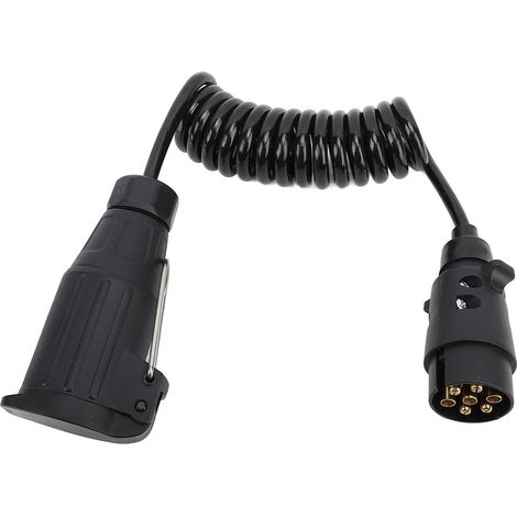 Adaptateur de remorque 12V 7 broches à 13, connecteur de câblage à prise enroulée de 2m de long pour camping-car, caravane, bateau, noir.