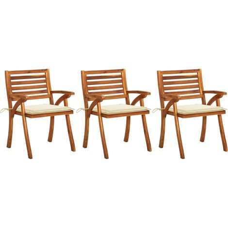 Sillas de comedor jardín con cojines 3 uds madera maciza acacia
