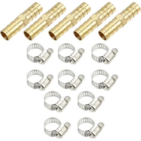 1 Ensemble 5 Raccords Droit 10mm Laiton Cannelé Connecteur Tuyau avec 10 Colliers (1/5)